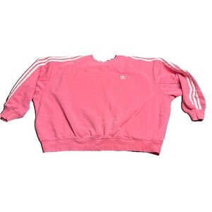 Adidas Sweatshirt M Pink 3-Stripes Crewneck Pullover Athletic Sport Oversized
